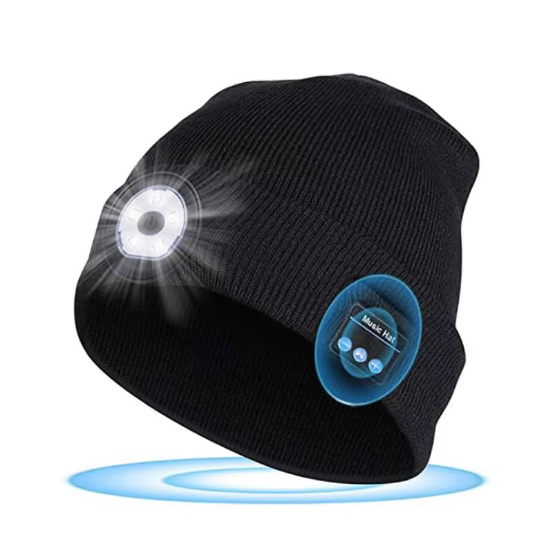 Music Cap Wireless Music Bluetooth 5.0 Headphone Beanie Hat with LED Light HD Stereo Speakers Handfree Headset Call MIC